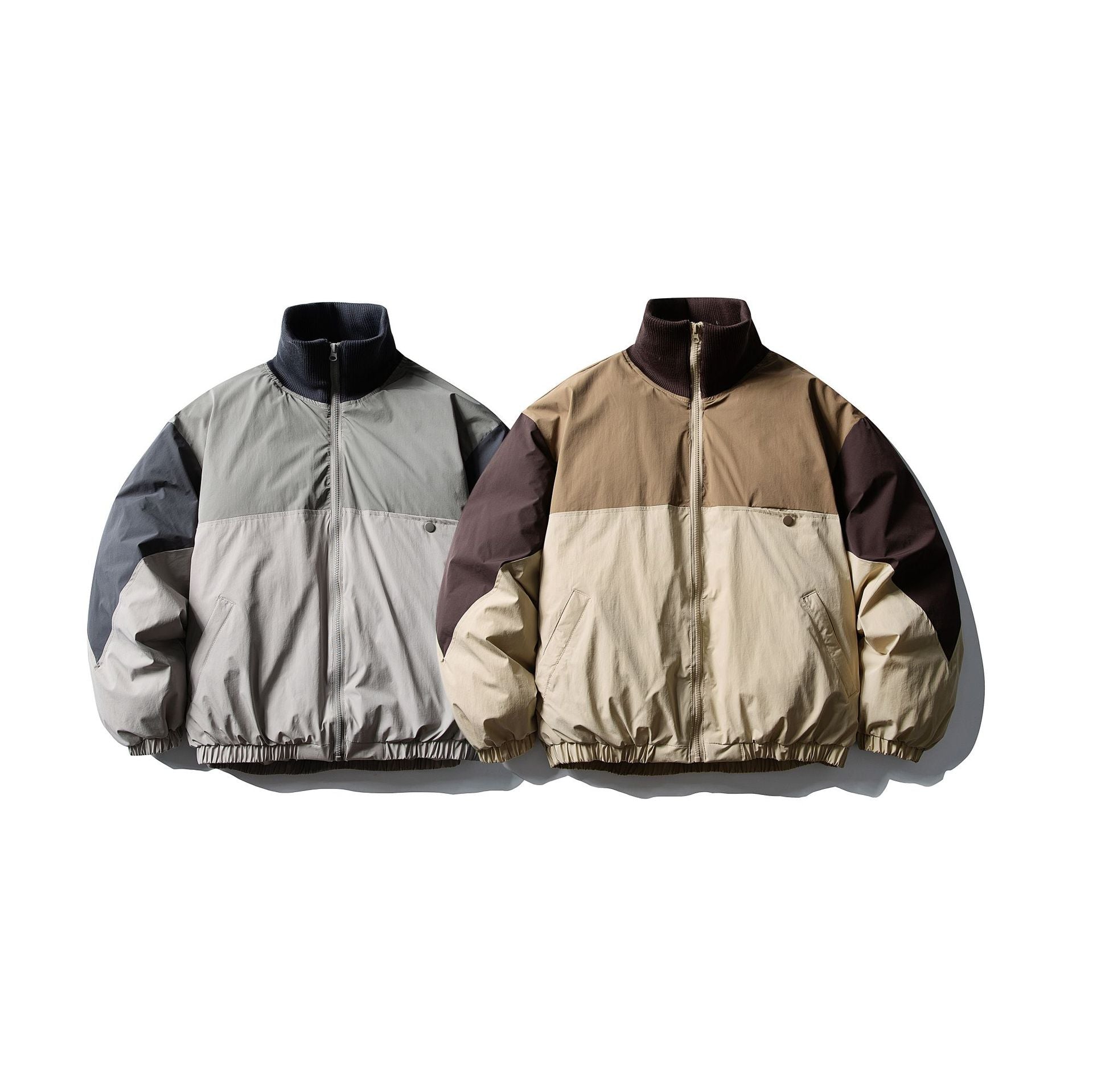 Men's Quilted Boxy Bomber with High Ribbed Collar and Elastic Hem Chichicherry