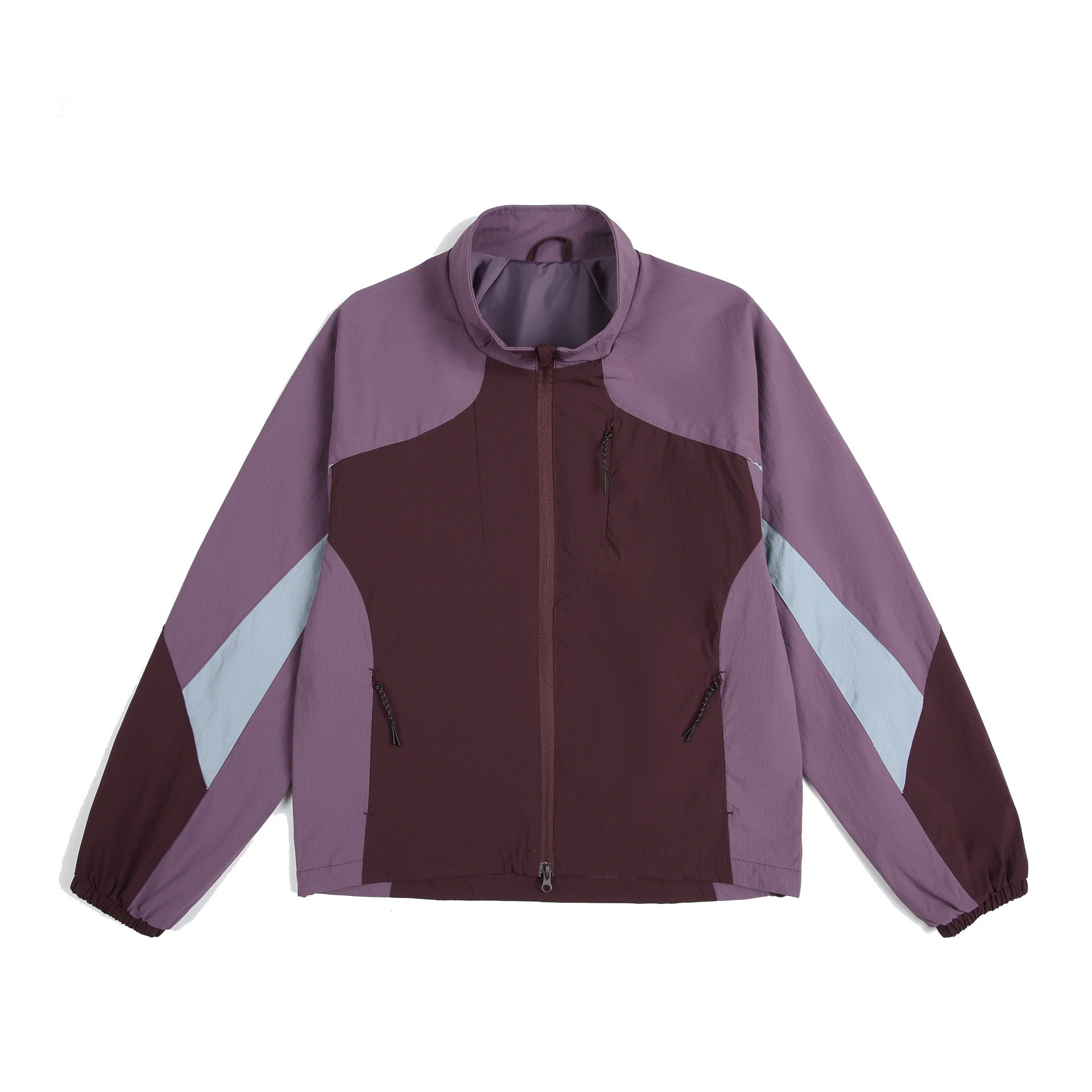 Unisex Lightweight Windbreaker with High Collar, Color Mix Panels and Adjustable Hem Chichicherry