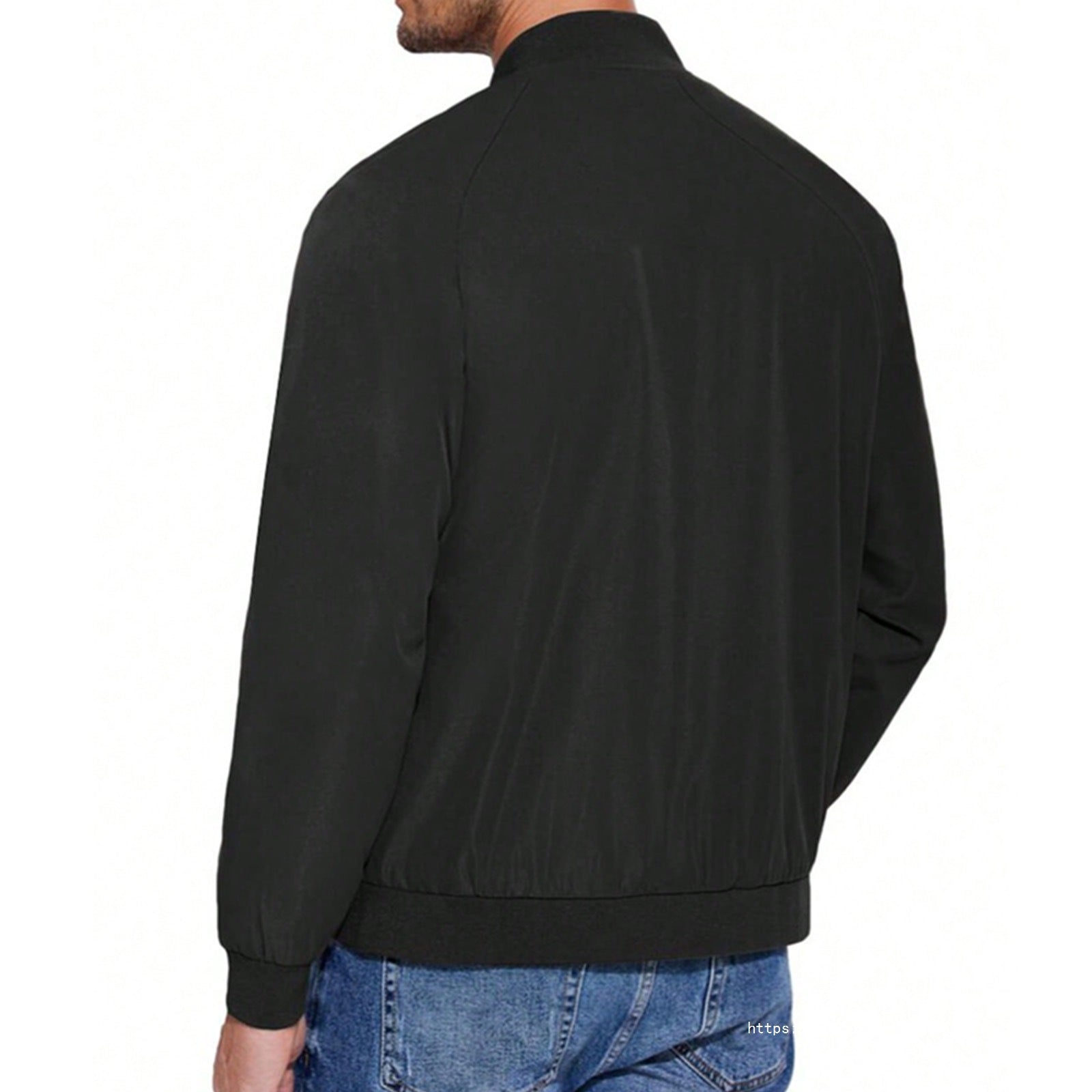 Men's Light Cotton-Mix Bomber Jacket with Ribbed Cuffs and Concealed Zipper Chichicherry