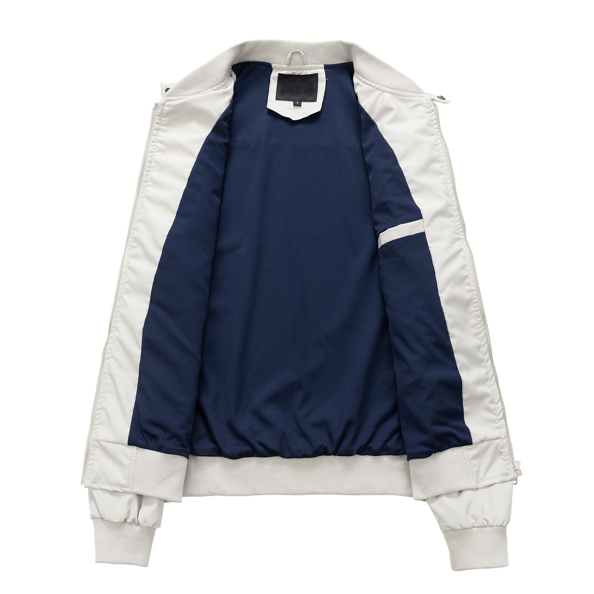 Men's Lightweight Nylon Bomber with Ribbed Cuffs Stand Collar and Breathable Mesh Lining Chichicherry