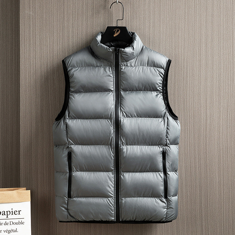 Men's Sleeveless Ultralight Quilted Insulation Vest with High Collar and Side Zipper Pockets Chichicherry