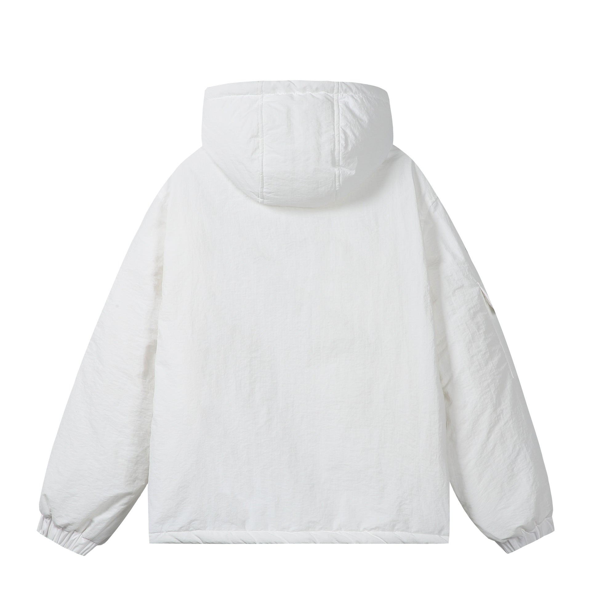 Unisex Short Boxy Padded Hooded Jacket with Sleeve Utility Pocket and Side Insertion Pockets Chichicherry