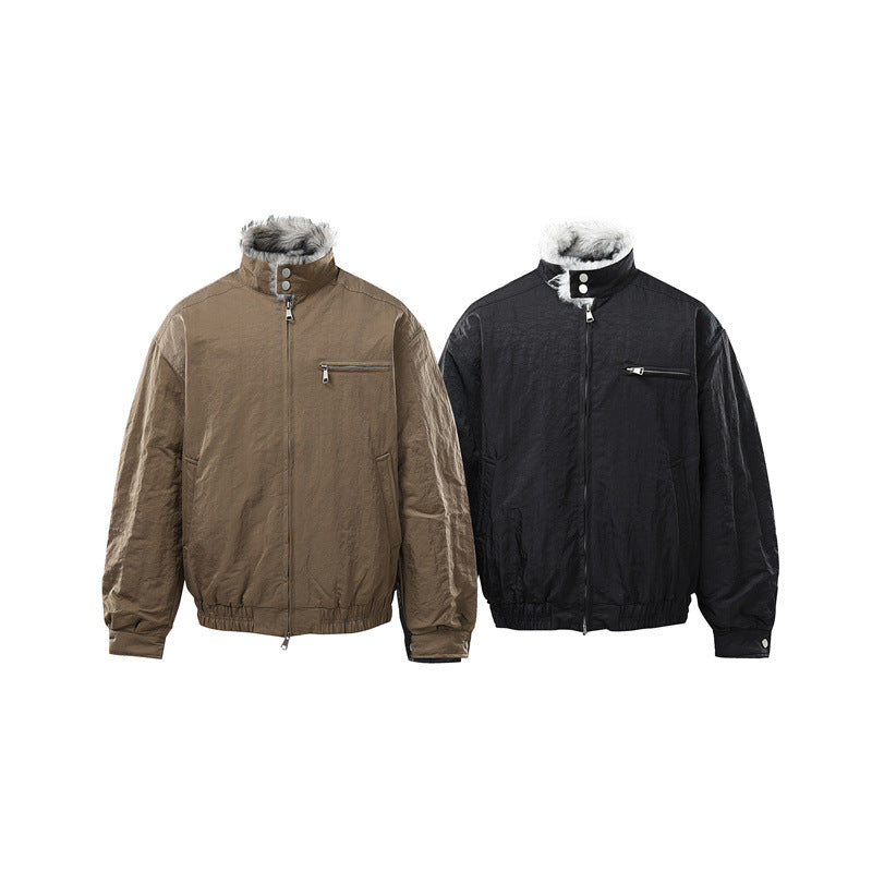 Men's Quilted Bomber Jacket with High Teddy Collar, Concealed Zipper and Elastic Hem Chichicherry