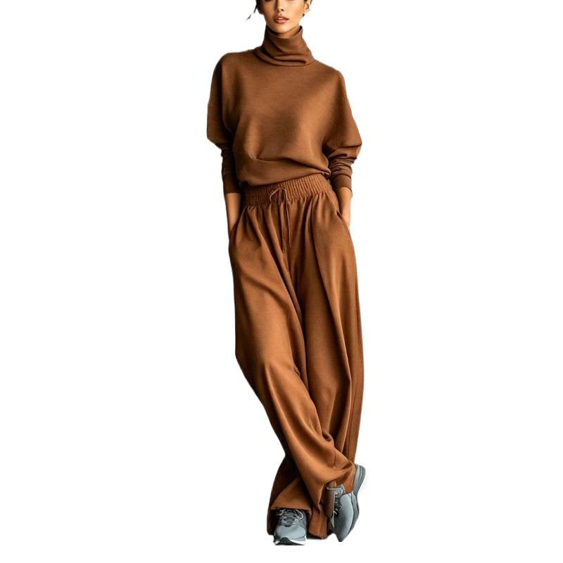 Women's knitted loungewear set with turtleneck sweater and oversized palazzo pants Chichicherry