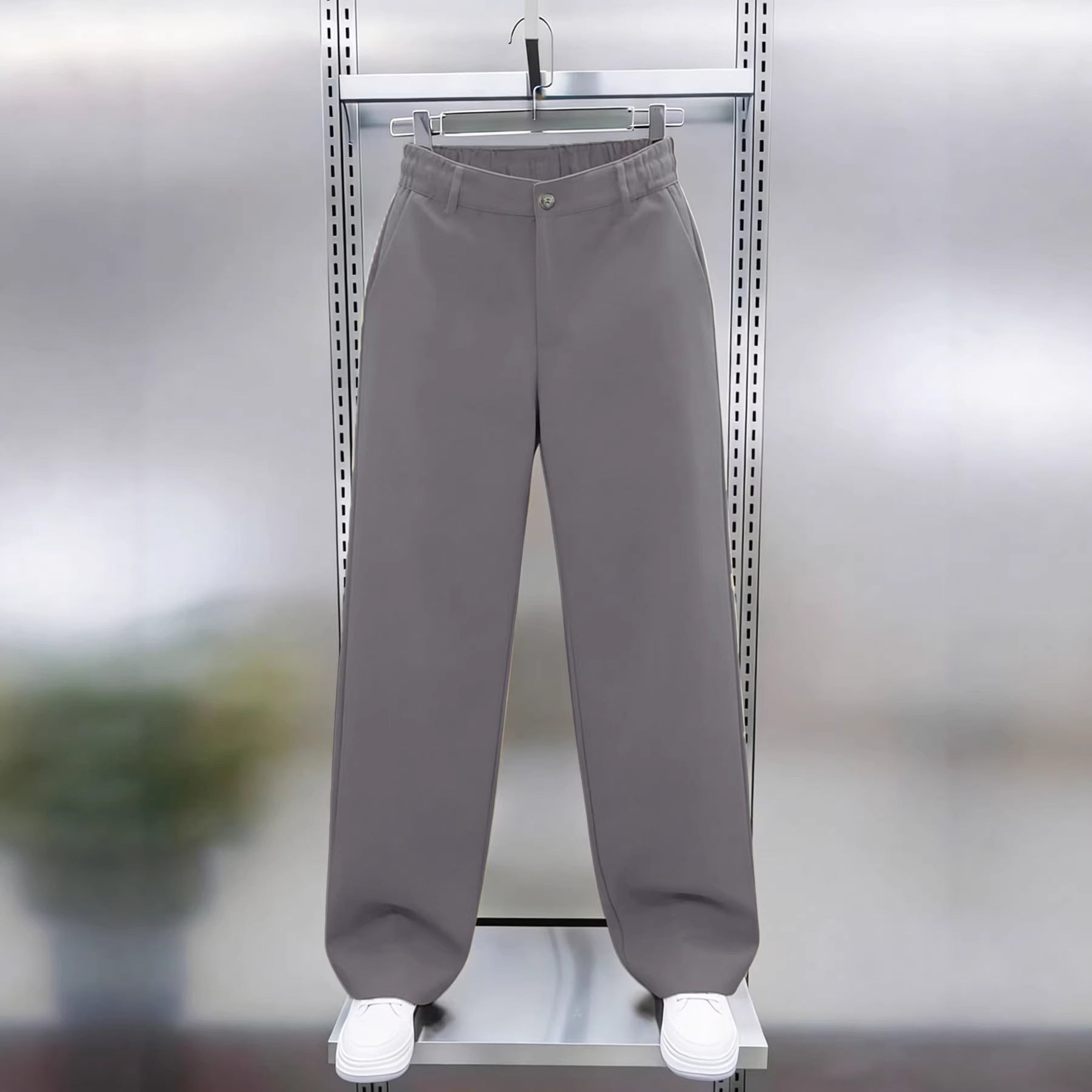 Men's Wide Chino Pants with High Waist and Elastic Back Waistband Chichicherry
