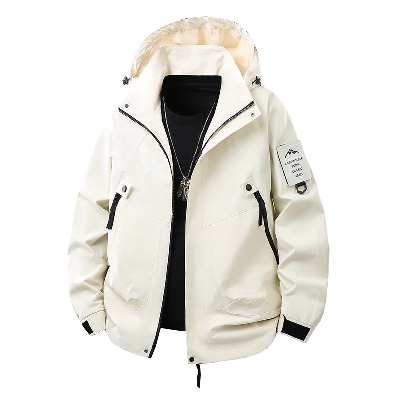 Men's Technical Hooded Softshell Jacket with Water-Repellent Membrane, Zipper Pockets and Adjustable Waist Chichicherry