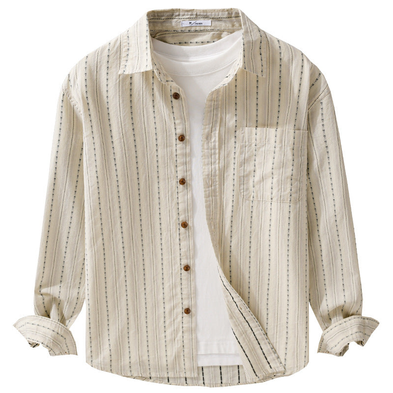 Men's Casual Long Sleeve Overshirt Made of Linen-Cotton Blend with Patch Chest Pocket Chichicherry