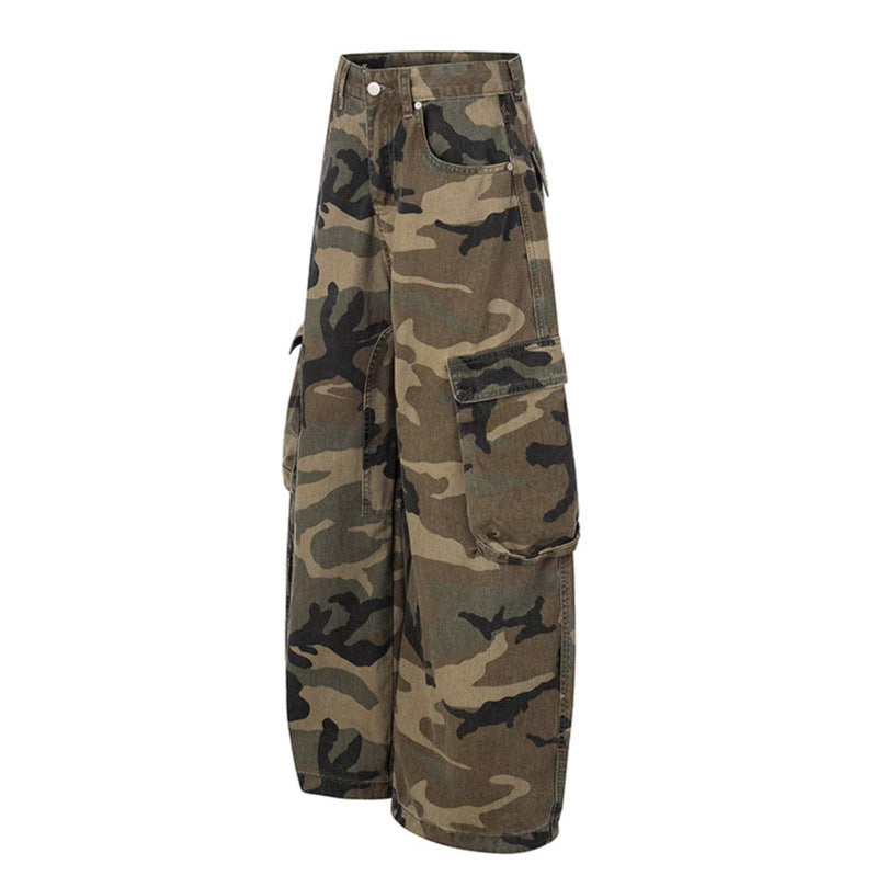 Women's wide cargo pants in camouflage print with multi-pockets Chichicherry