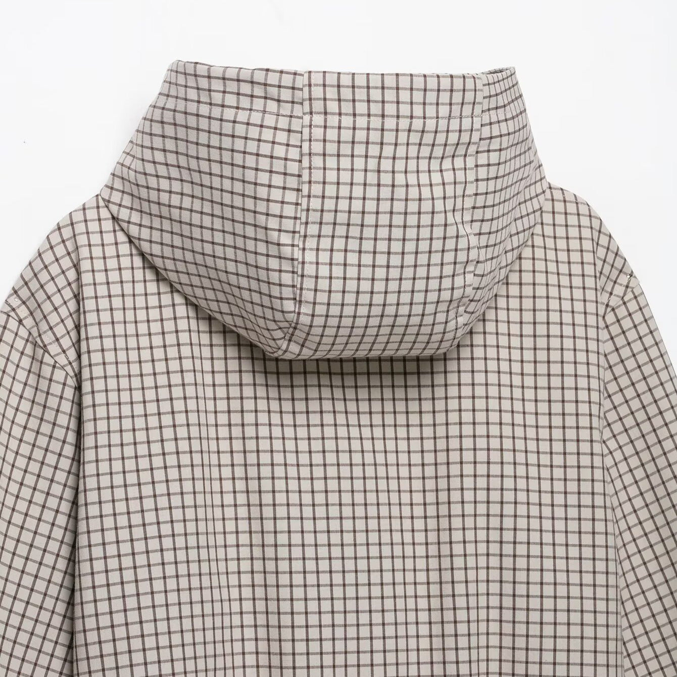 Women Lightweight Hooded Jacket in Check Pattern with Drawstring Hem and Elastic Cuffs Chichicherry