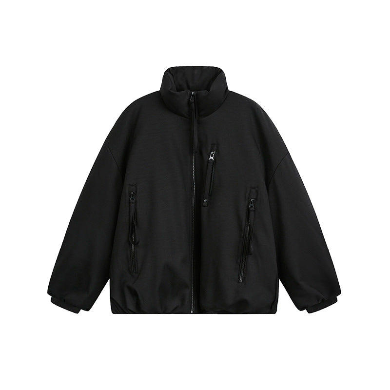 Unisex Wide Cut Utility Fleece Jacket with Stand-Up Collar and Multiple Zipper Pockets Chichicherry
