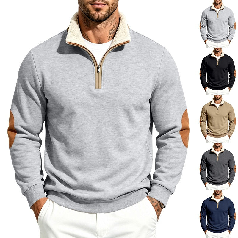 Men's thermo fleece half-zip pullover with teddy collar and contrast elbow patches Chichicherry