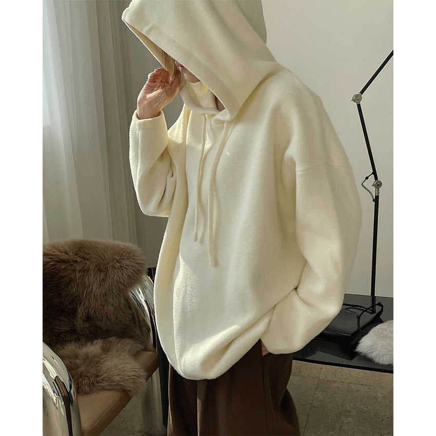 Women's Cozy Wool Blend Hoodie in Boxy A-Line Cut with Drawstring Hood