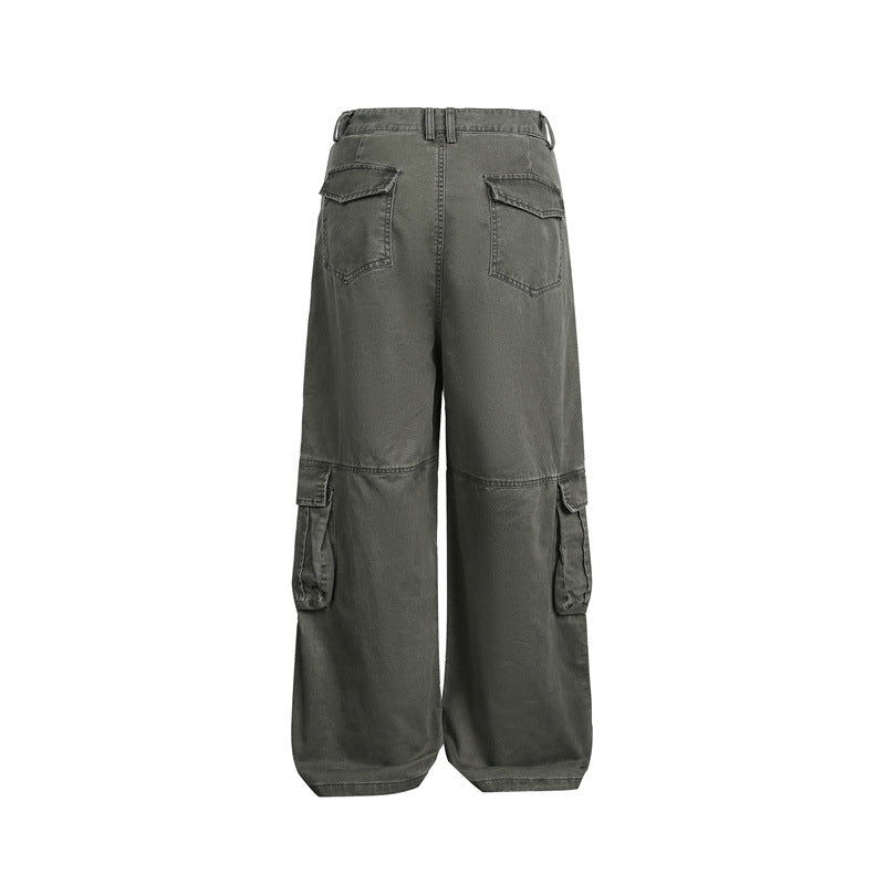 Women's High-Waist Cargo Pants in Wide-Leg Style with Patch Flap Pockets and Distinctive Seam Details Chichicherry
