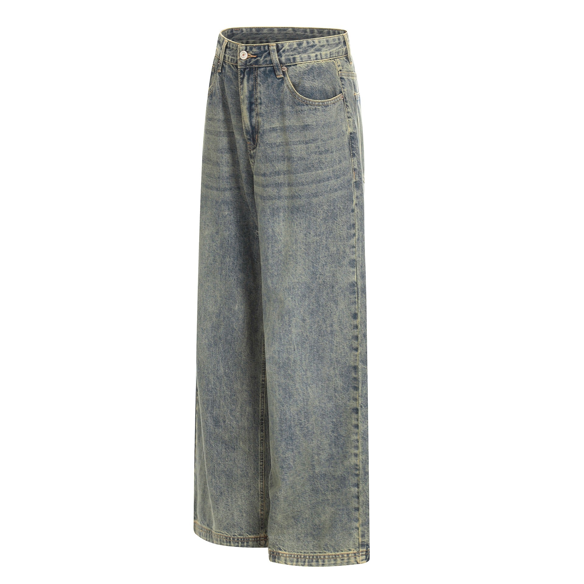 Women High-waisted Cropped Denim Culotte with Wide Leg and Used Finish Chichicherry