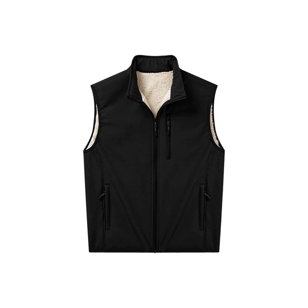 Men's Sherpa-lined softshell vest with stand-up collar and zippered pockets Chichicherry