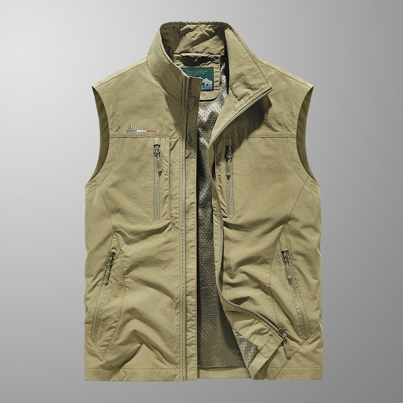 Men's Outdoor Utility Fishing Vest with Breathable Mesh Back and Multifunctional Pockets Chichicherry