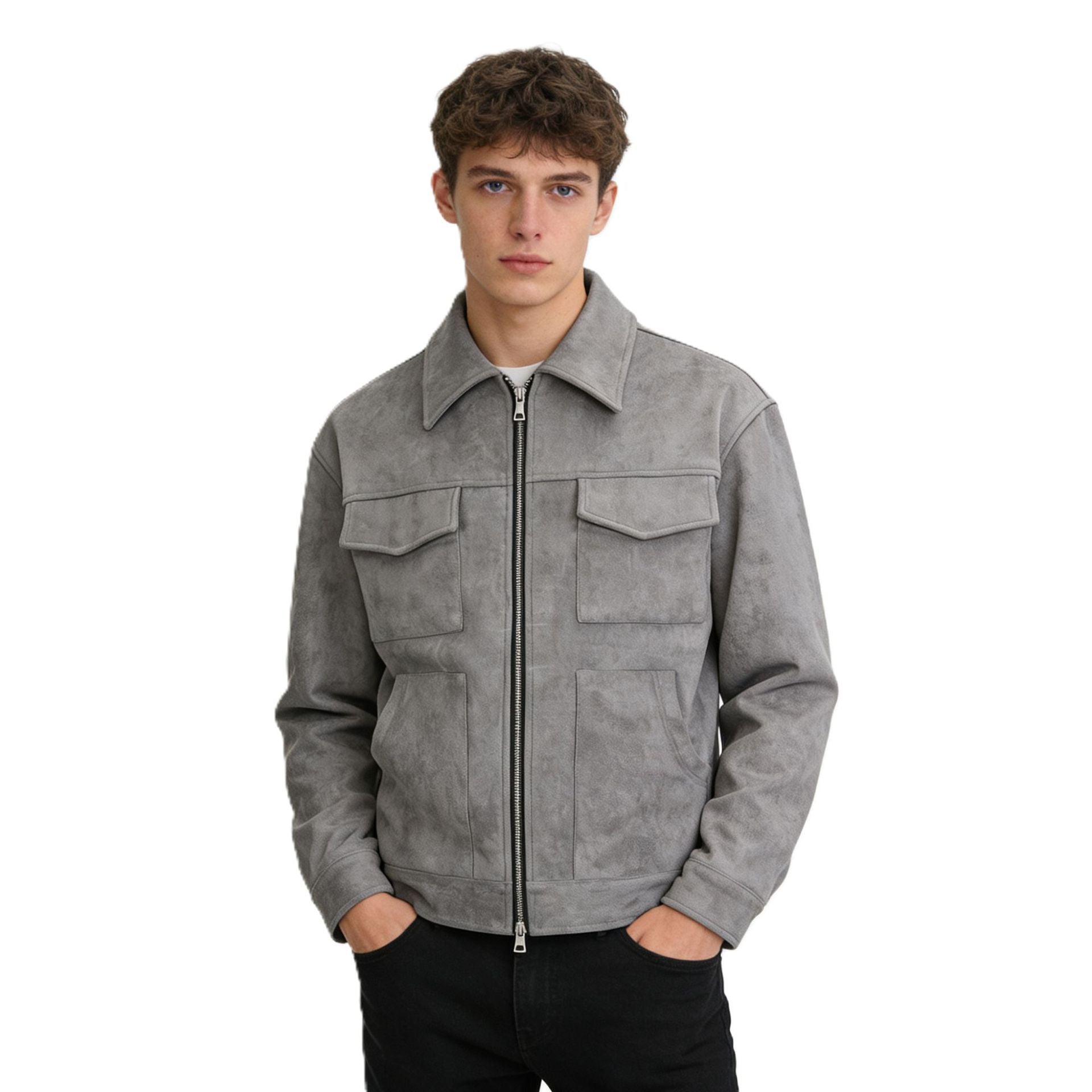 Men's suede overshirt with four flap pockets and two-way zip Chichicherry