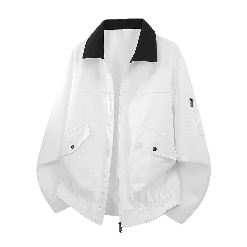 Men's Oversized Bomber Jacket in Worker Style with Cord Collar, Flap Pockets, and Elastic Hem Chichicherry