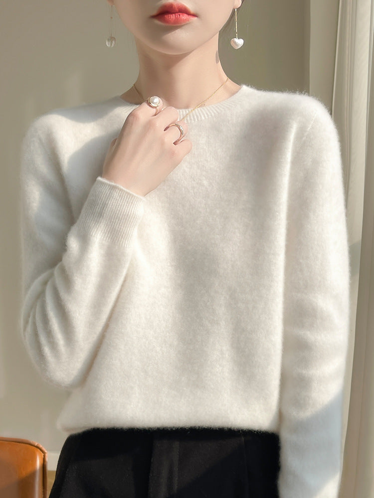 Women Luxurious Cuddle Knit Sweater with Round Neck and Mohair Look Chichicherry