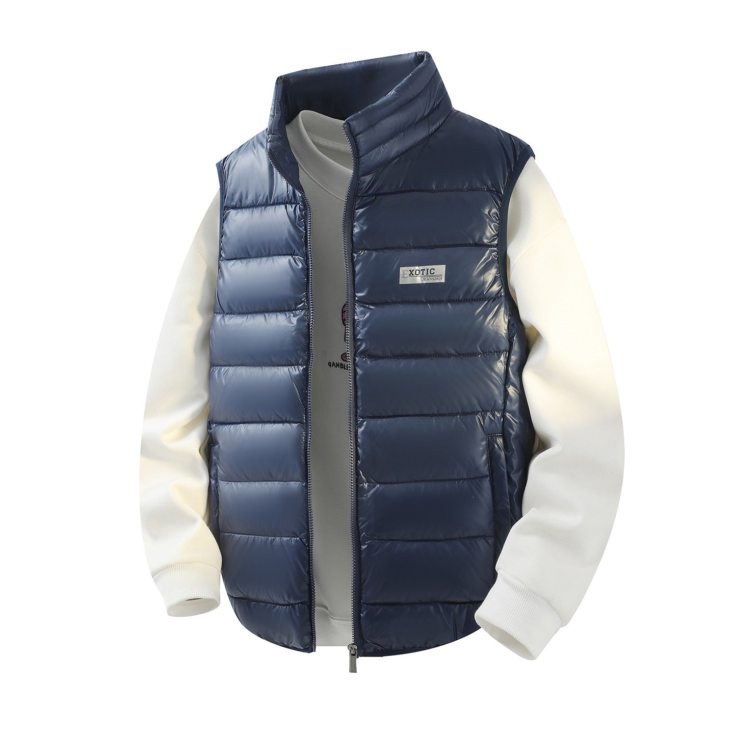 Men's quilted vest with high stand-up collar and shiny thermal filling Chichicherry