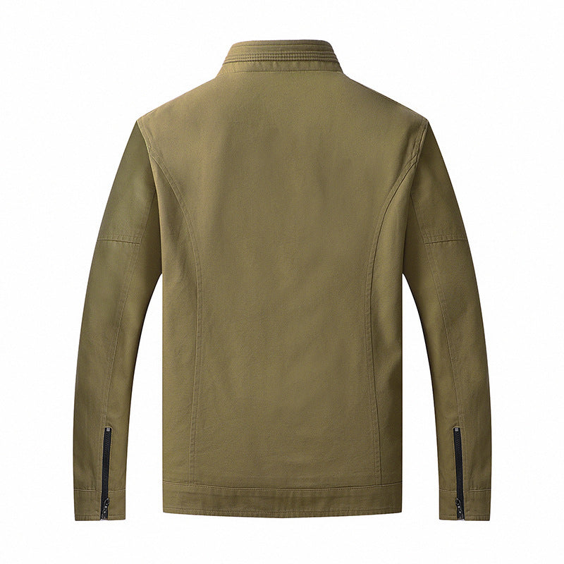 Men's Lightweight Canvas Field Jacket with Stand-up Collar and Concealed Zipper Chichicherry