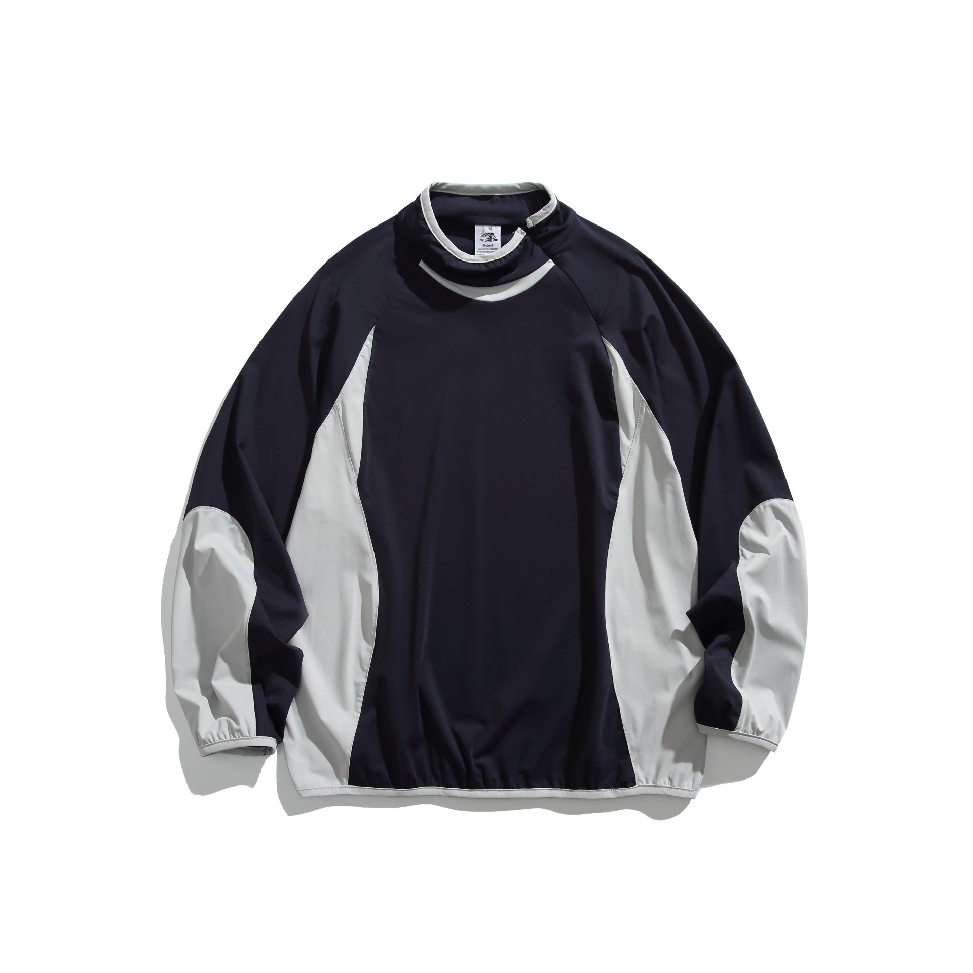 Unisex Oversize Windbreaker Pullover with Stand-up Collar and Contrast Panels Chichicherry