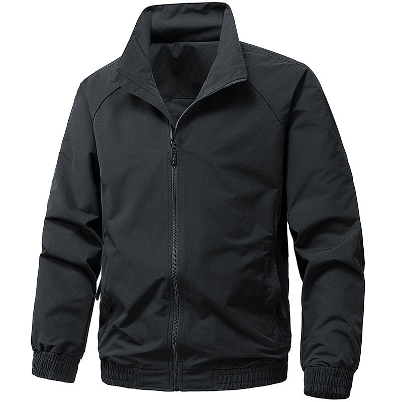 Men's Technical Microfiber Softshell Jacket in Bomber Style with Stand Collar and Zipper Pockets Chichicherry