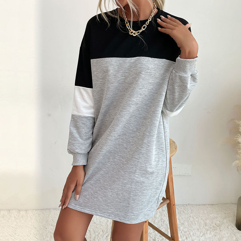Women's short-cut colorblock sweatshirt dress made from cotton blend with round neckline Chichicherry