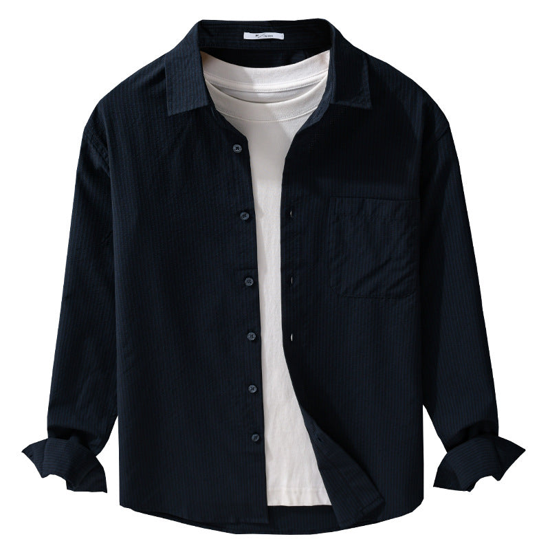 Men's structured overshirt made of breathable cotton blend with fine stripe relief and chest pocket Chichicherry