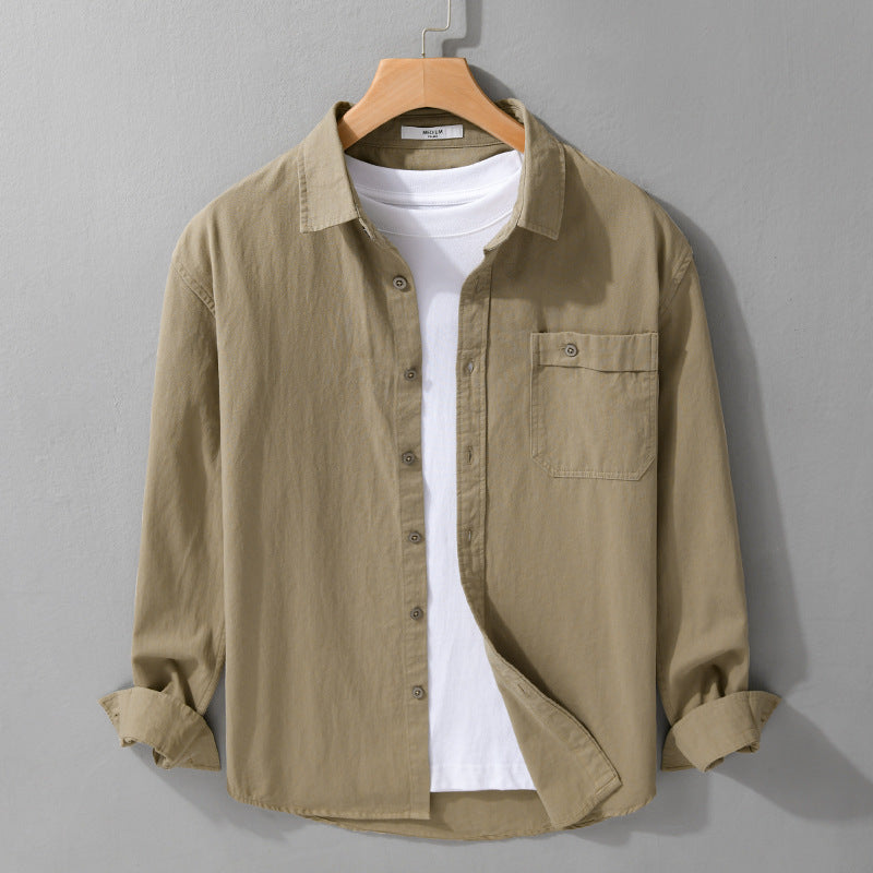 Men's Casual Layering Shirt Jacket made of lightweight cotton twill with patch chest pocket Chichicherry