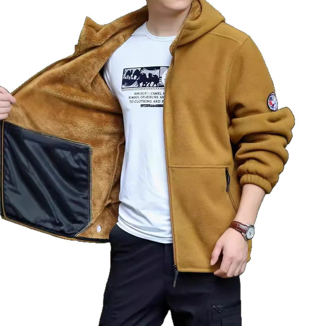 Men's hoodie fleece jacket with Sherpa lining, two-way zipper and wind-resistant front Chichicherry