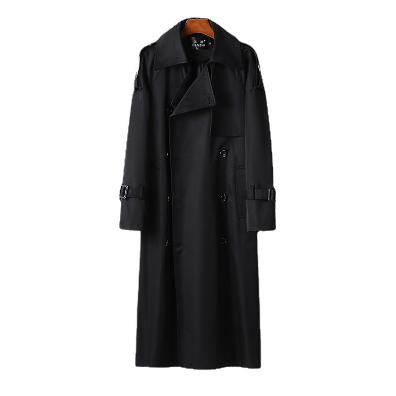 Men's Long Double-Breasted Trench Coat with Waist Belt, Epaulettes and Classic Shawl Collar Chichicherry