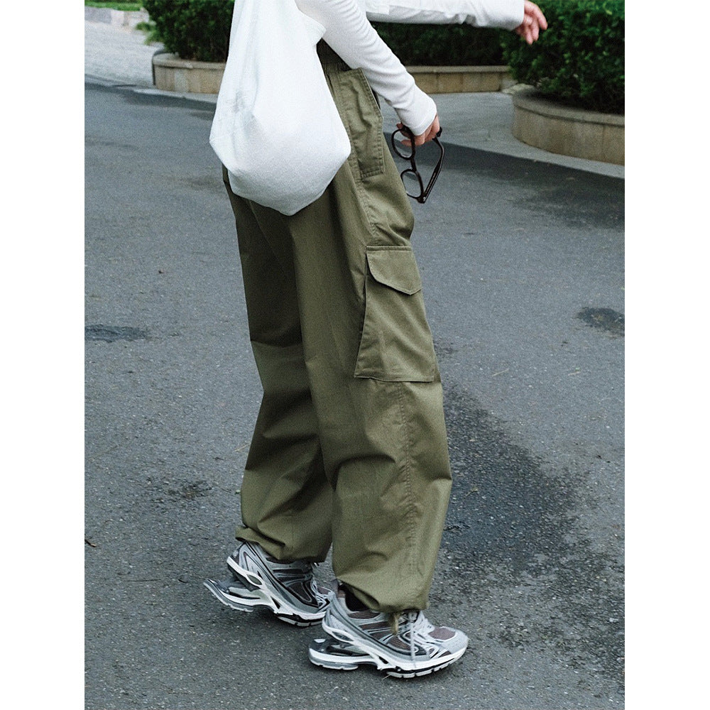 Women's Wide Cargo-Baggy Pants with Drawstring at the Hem and Large Patch Pockets Chichicherry