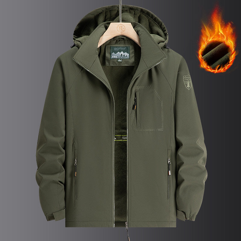 Men's Weatherproof Softshell Jacket with Full Fleece Lining, Adjustable Hood and Windproof Membrane Chichicherry
