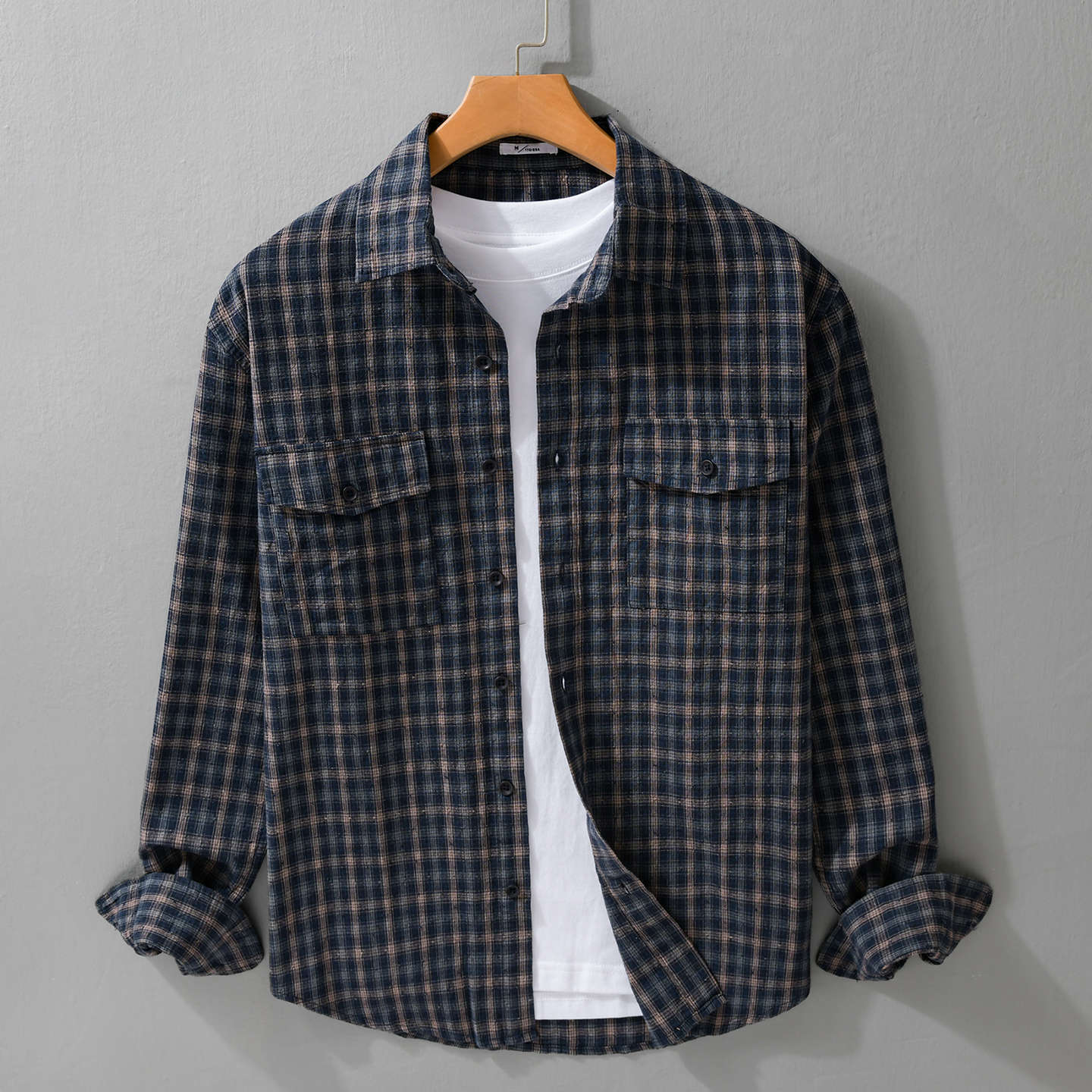 Men's Soft Brushed Check Shirt in Shirt Jacket Cut with Flap Pockets Chichicherry
