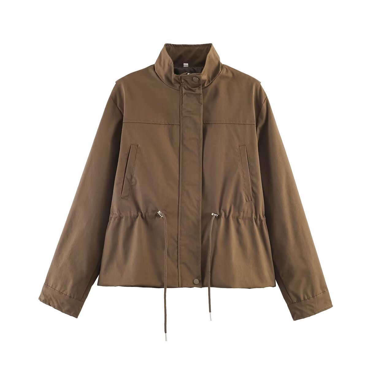 Women's Lightweight Windbreaker Transition Jacket with Drawstring Waist and Stand-up Collar Chichicherry