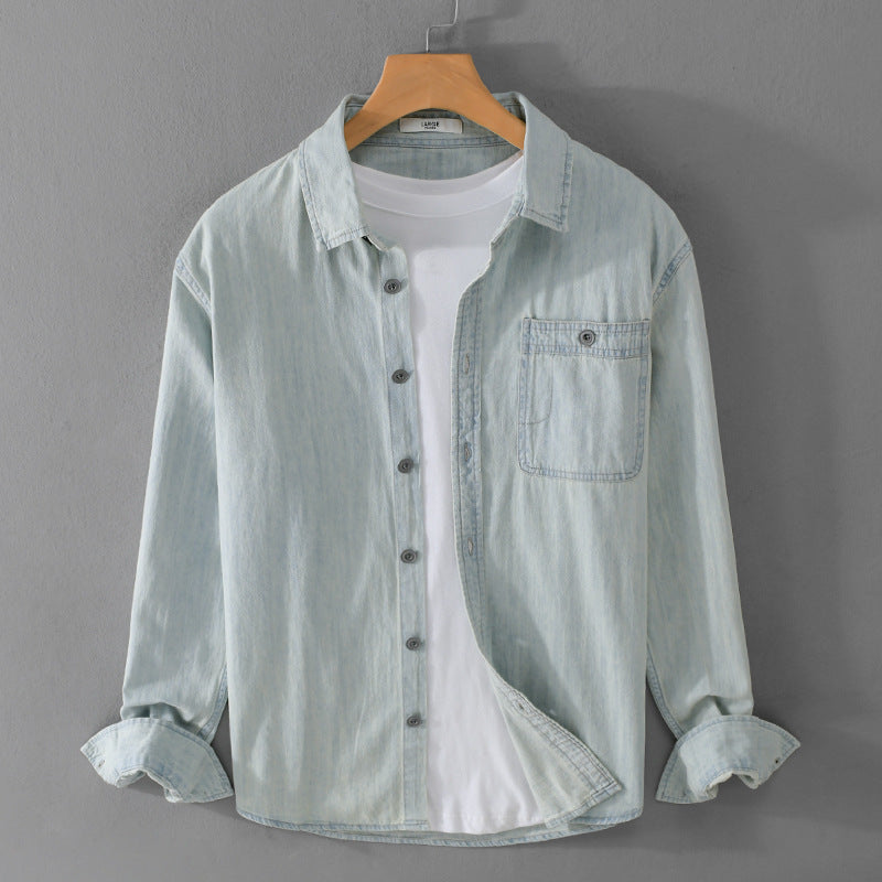 Men's denim overshirt in casual worker look with chest pocket and soft finish Chichicherry