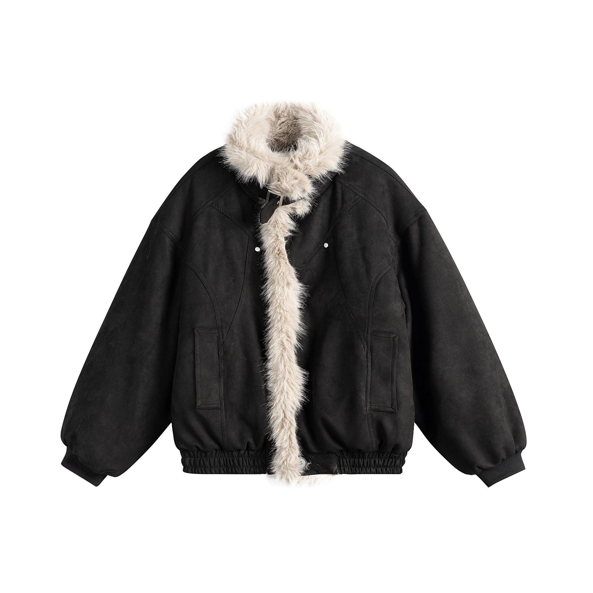 Women's boxy bomber jacket made of faux suede with a voluminous faux fur collar Chichicherry