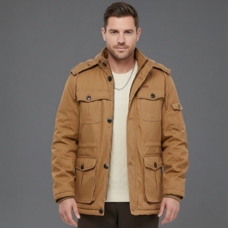 Men's Padded Winter Parka with Hood and Multifunctional Pockets Chichicherry