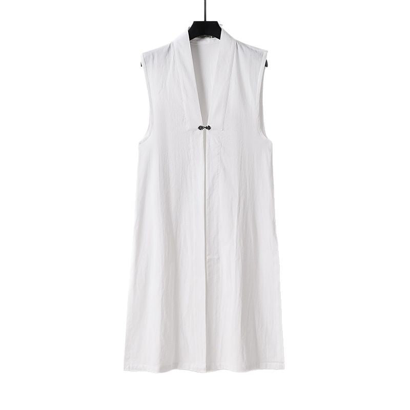 Ladies Long Sleeveless Kimono Vest with Minimalist Lines and Decorative Toggle Closure Chichicherry
