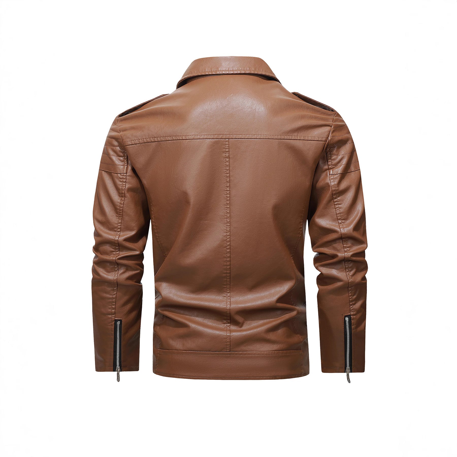 Men's biker jacket made of synthetic leather with asymmetrical zipper and quilted shoulder section Chichicherry