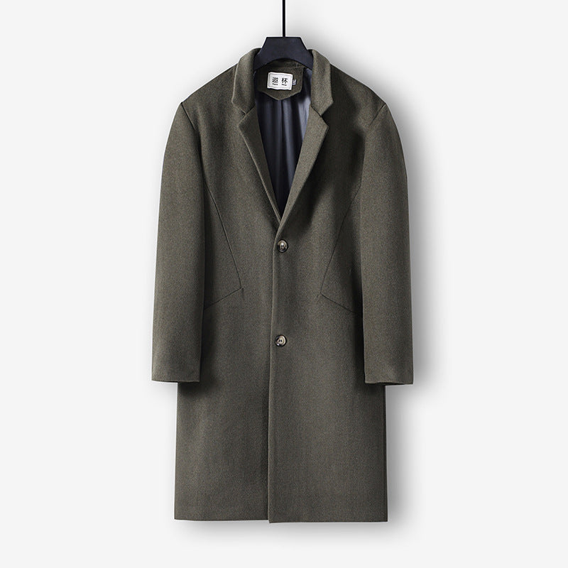 Men's mid-length single-breasted wool coat with narrow lapels and two buttons Chichicherry