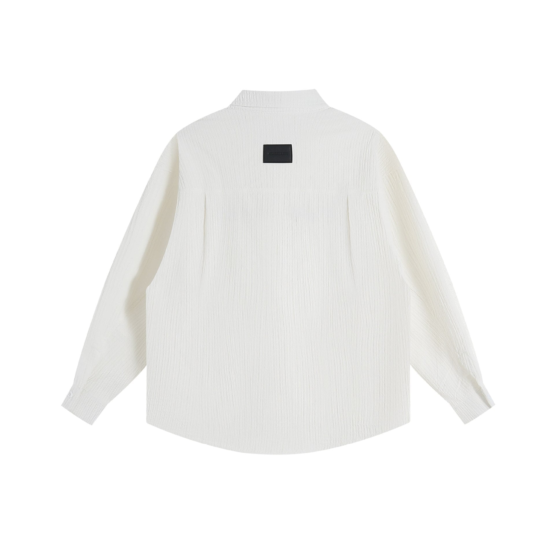 Unisex Oversize Textured Shirt Jacket with Concealed Button Placket and Statement Embroidery Chichicherry