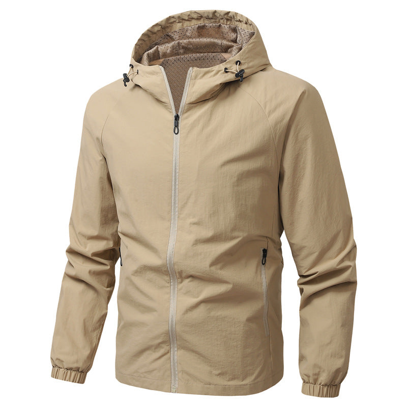 Men's Lightweight Hooded Windbreaker with Mesh Lining, Full-Length Zipper & Elastic Cuffs Chichicherry