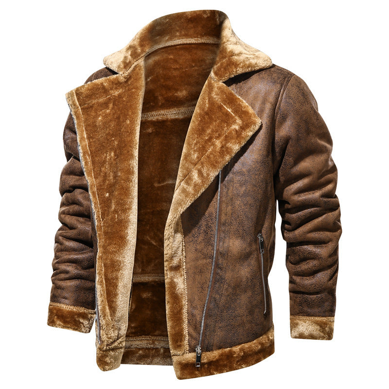 Men's velour imitation biker jacket with high collar and warming teddy inner side Chichicherry
