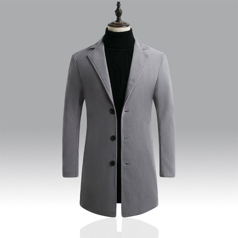 Men's Tailored Single-Breasted Wool Coat with Notched Lapel and Slim Silhouette Chichicherry