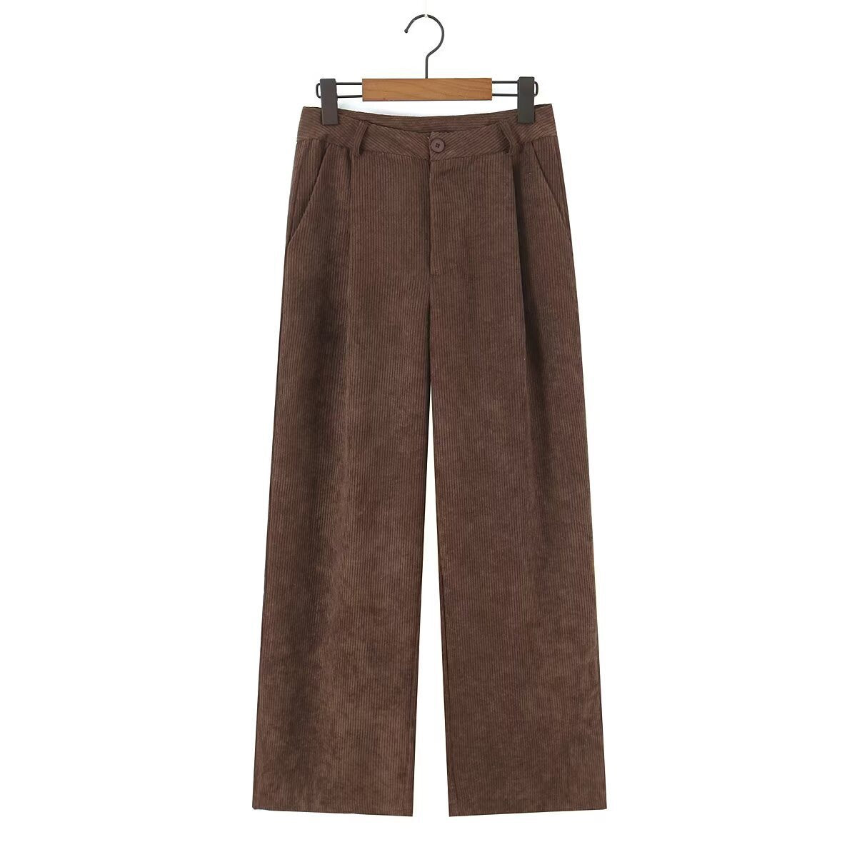 Women High-Waisted Cord Pants with Wide Leg and Pleats Chichicherry