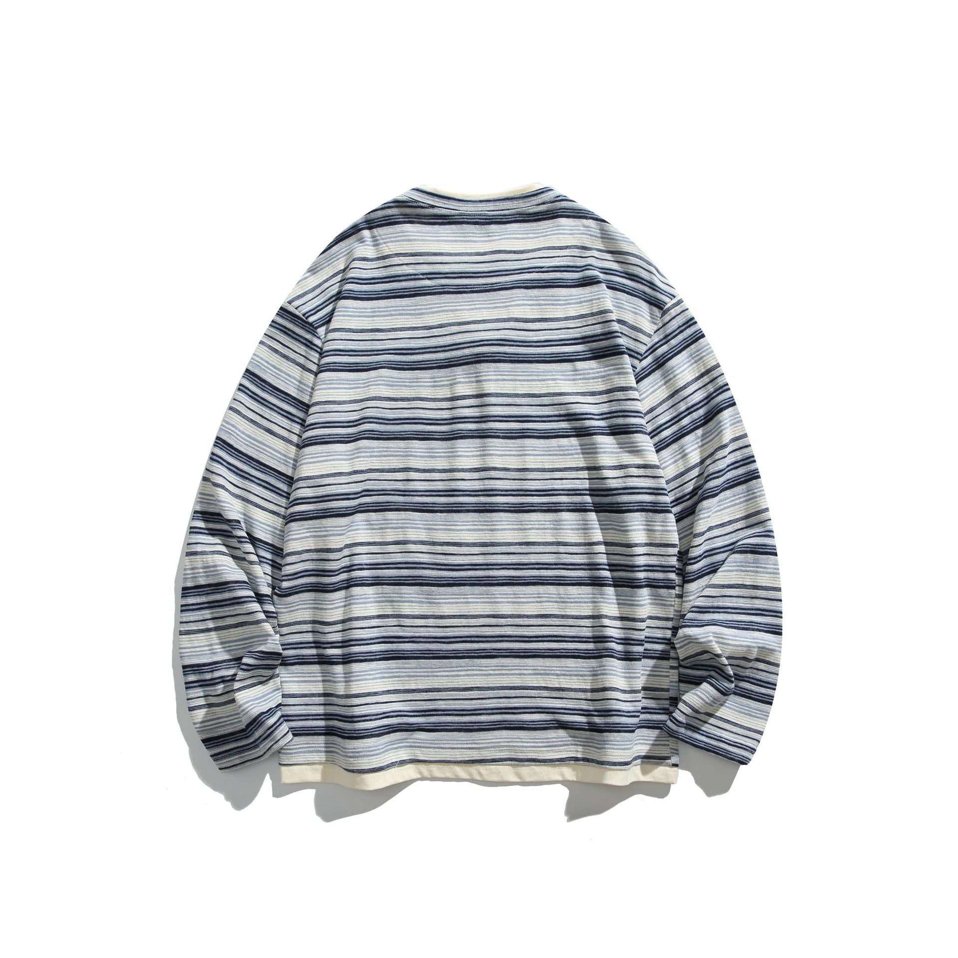 Unisex Striped Long Sleeve Shirt with V-Notch and Layer Effect Chichicherry