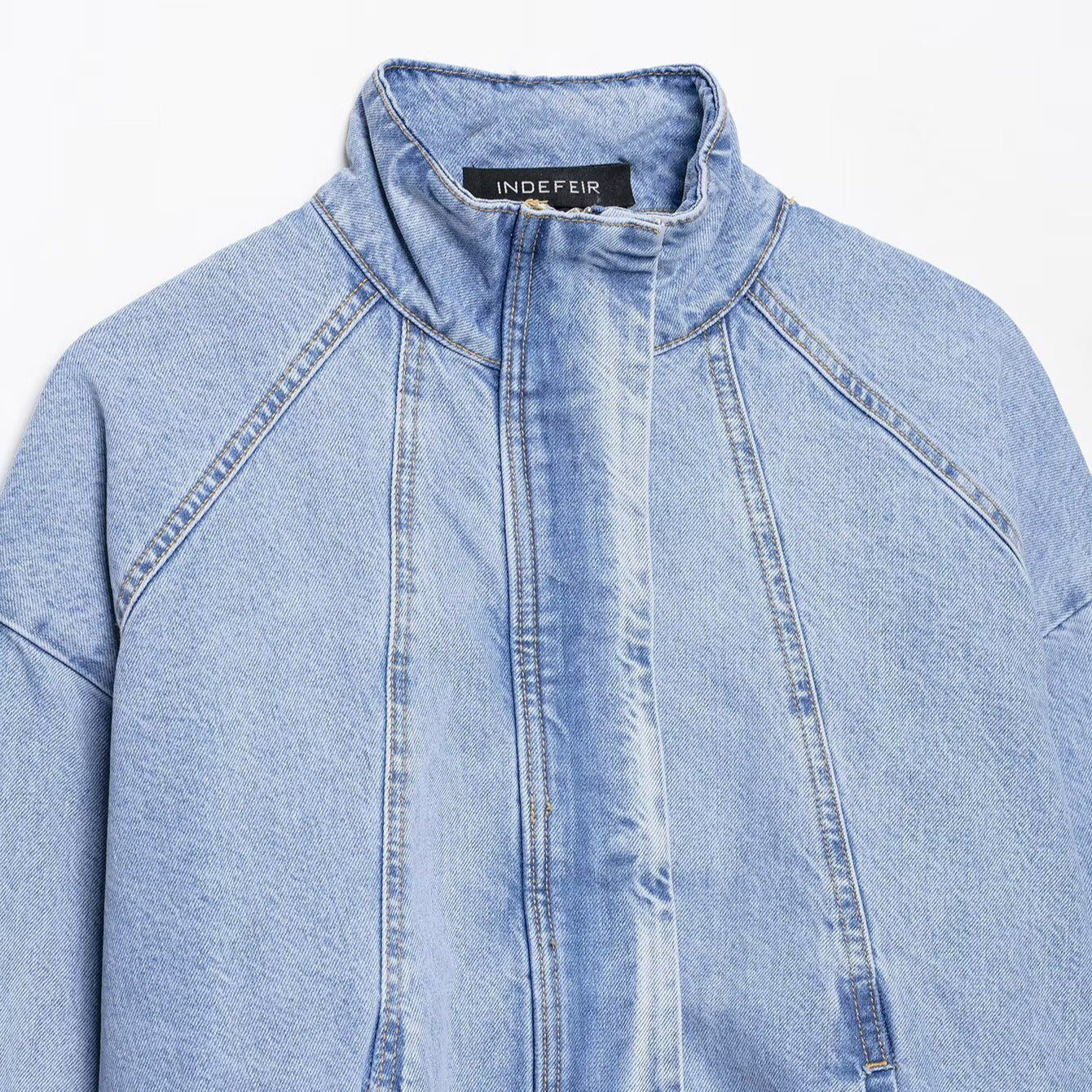 Women's Oversize Denim Blouson with high standing collar and elastic hem Chichicherry