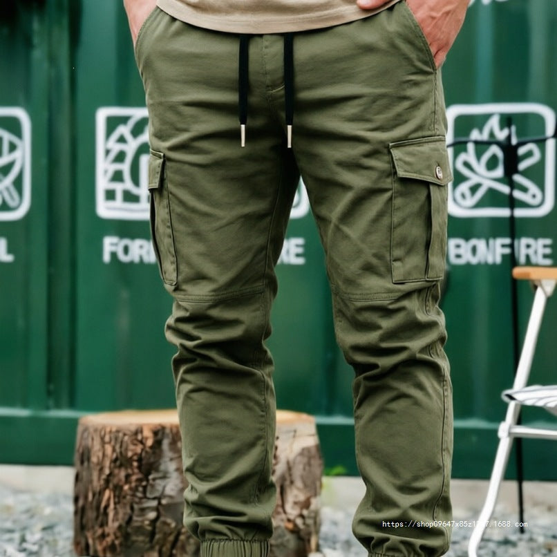 Men's Drawstring Cargo Pants in Jogger Style with Elastic Cuffs & Multiple Pockets Chichicherry